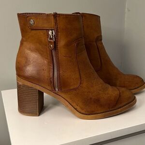 Women's Brown Cognac Western Wedge Heel Ankle Booties
